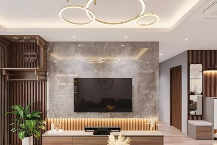 Công trình thi công ốp tường PVC vân đá thực tế đẹp hiện đại